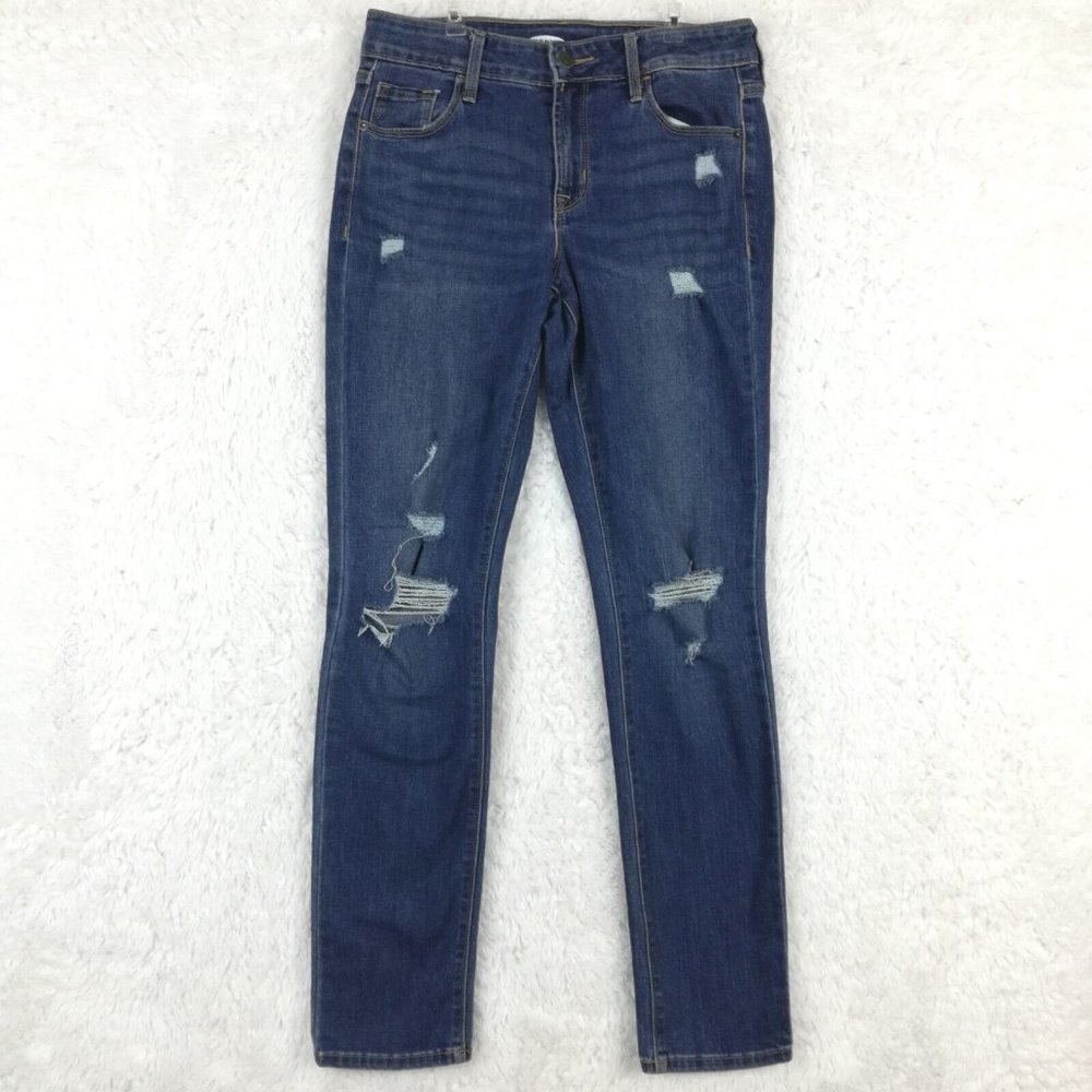 Old Navy Womens Jeans Power Straight Leg Blue Denim Ripped Medium Wash 2